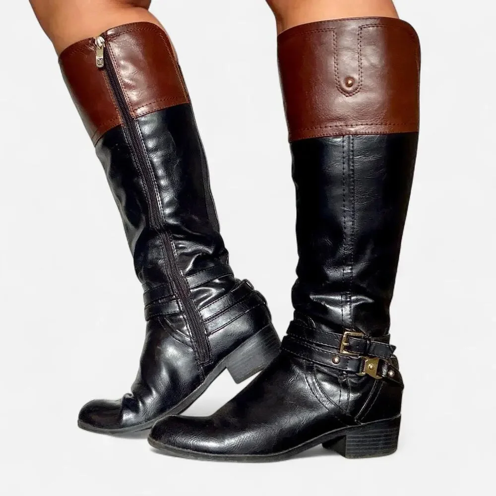 Vintage Liz Claiborne Black & Brown Leather Equestrian Riding Boots Size 8M
